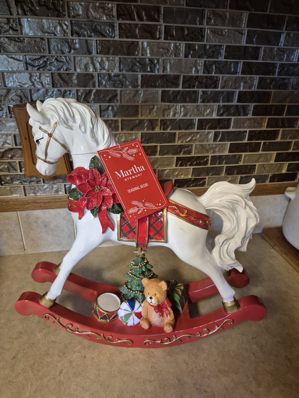 Martha Stewart White and Red Holiday Rocking Horse Figurine